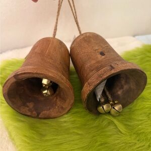 Wooden Hanging Bells with Gold Accents